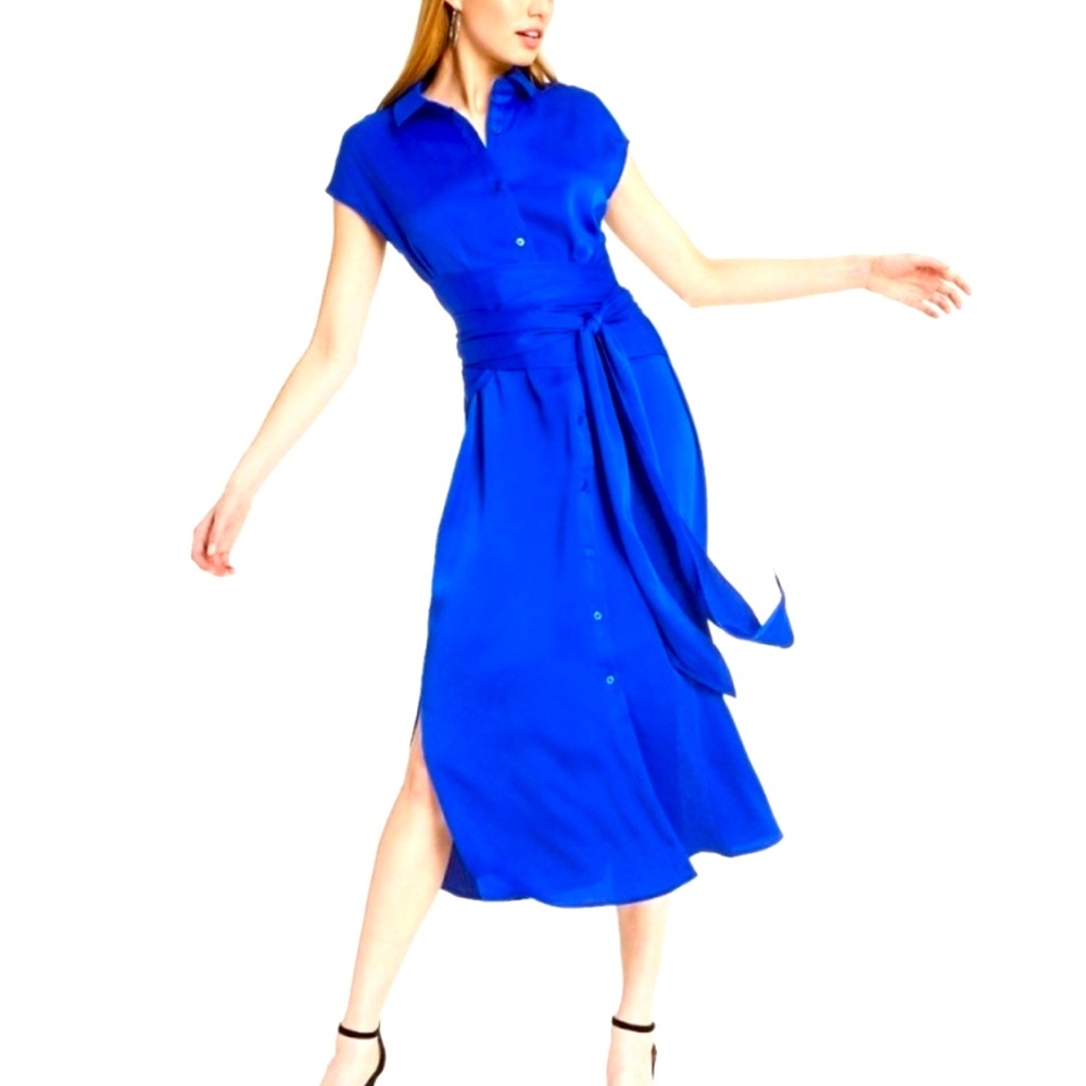 New with tags Cushnie royal blue tie front shirtdress dress size S